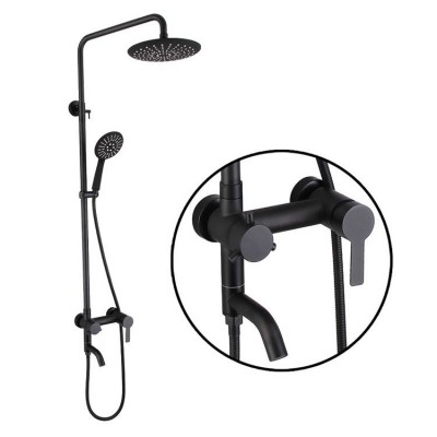 Cheap Wall Mounted Sus304 Black Shower System Rainfall Shower Head Adjustable Shower Bar With Valve Faucet For Bathroom